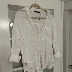 Zara white linen button down